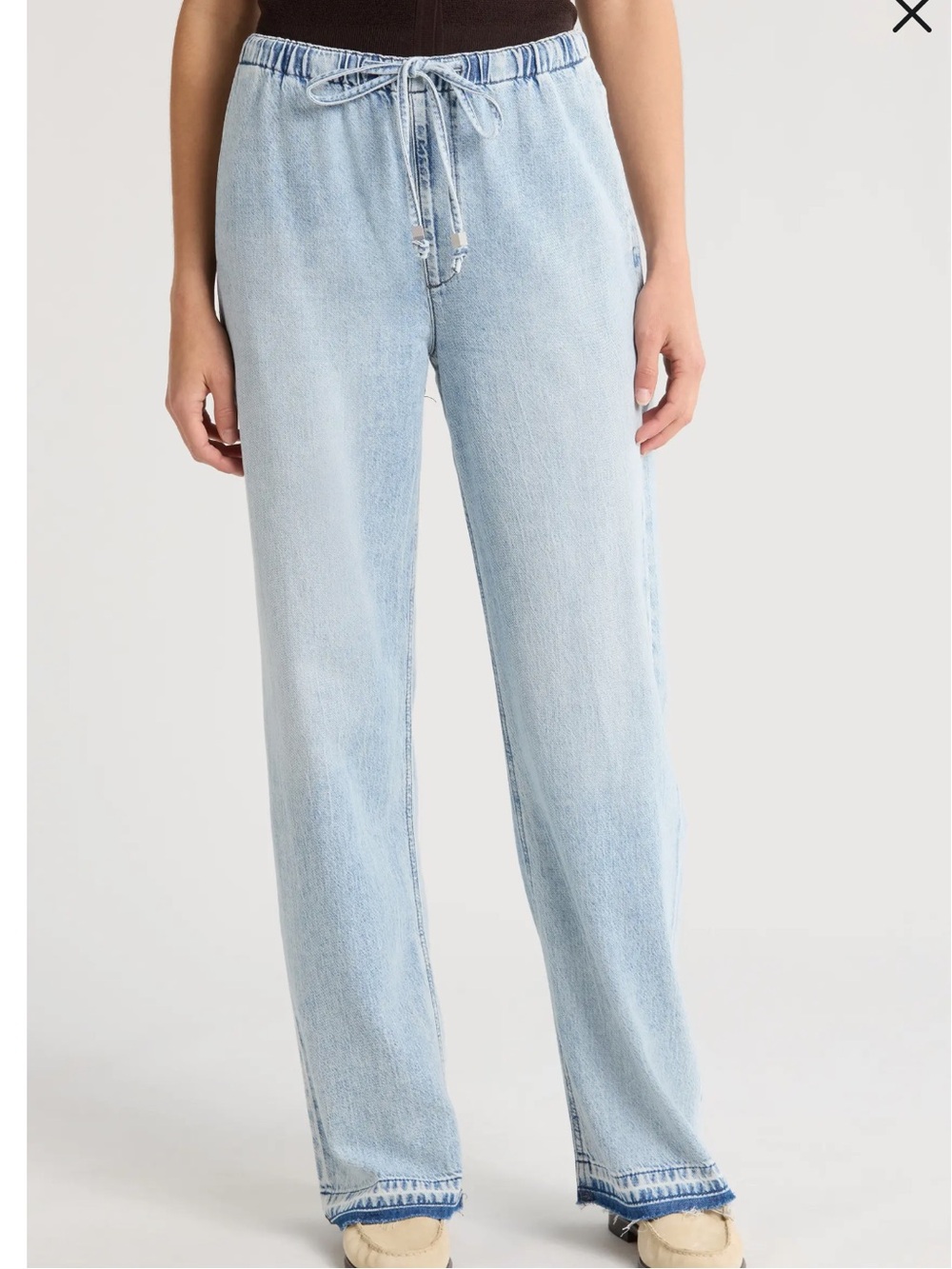 Rag & Bone Ultra Featherweight Logan Release Hem Wide Leg Pull-On Denim Pants